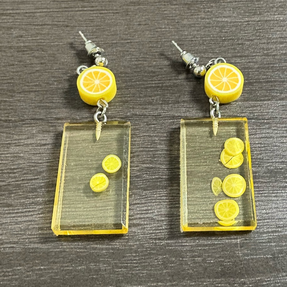 Lemon Rectangle Dangle Earrings - image 1